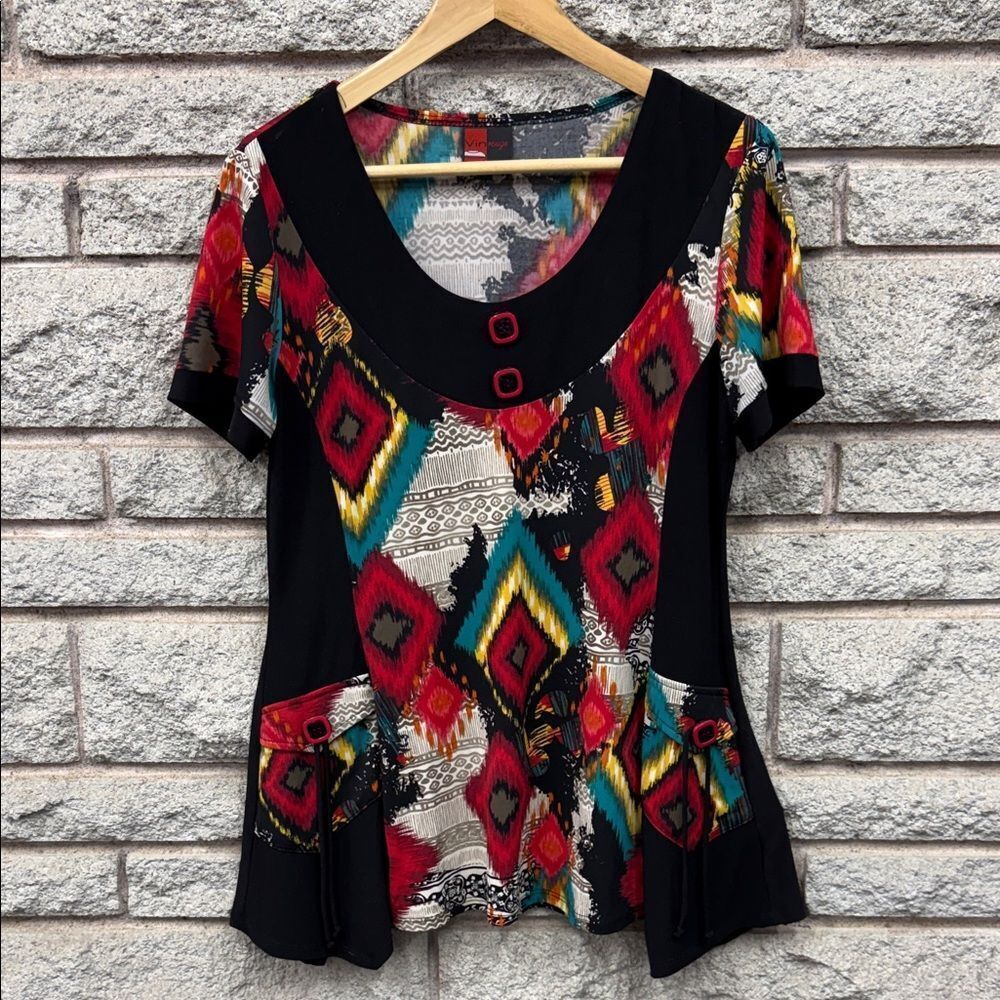 Vintage Vin Rouge Made in Canada Multicolor Geometric Women's Blouse